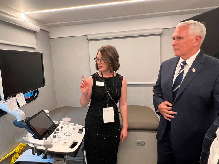 Pence, long a foe of Roe v. Wade, tours Carolina Pregnancy Center's mobile ultrasound unit in Spartanburg on Thursday. "Crisis" centers like these are meant to steer people away from seeking abortions.