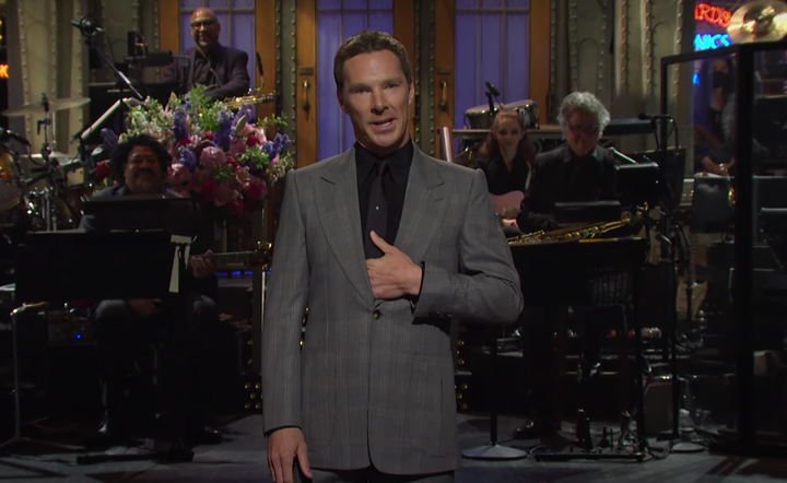 Benedict Cumberbatch in the SNL studio