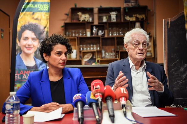 Lamia El Aaraje, ex-députée socialiste  et Lionel Jospin qui la soutient face à l'accord de la Nupes, le 8 mai 2022