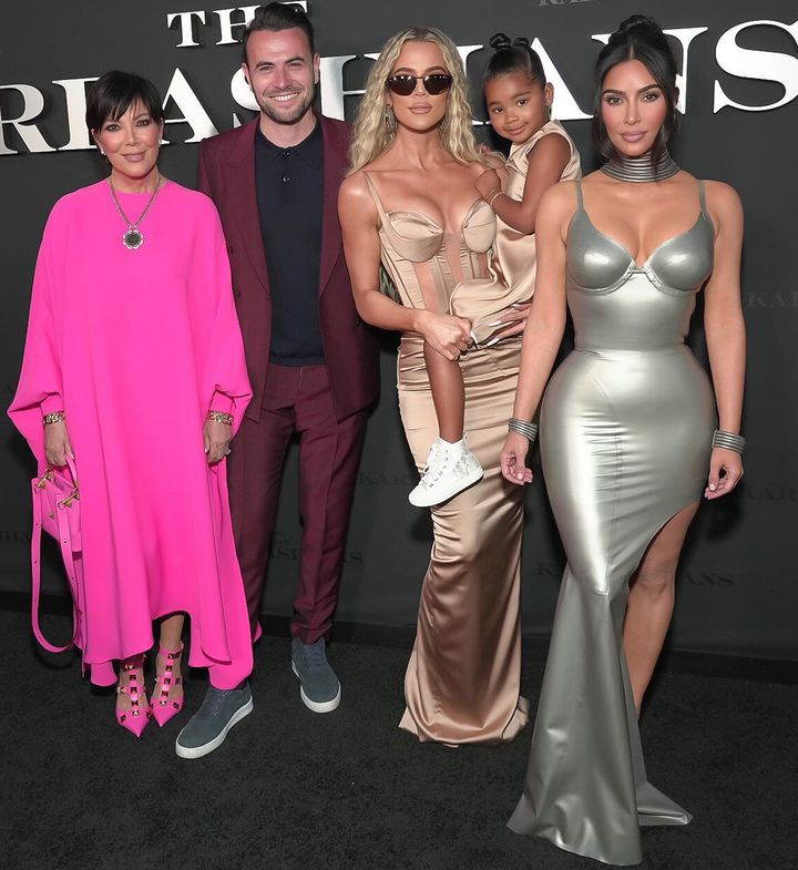 Kris Jenner, Ben Winston, Khloé Kardashian, True Thompson, and Kim Kardashian attend the Los Angeles premiere of Hulu's new show "The Kardashians" on April 7 in Los Angeles.