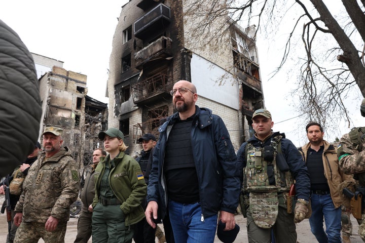 Charles Michel en su primera visita a Ucrania desde la invasión rusa el pasado abril.