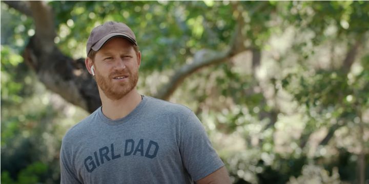 Prince Harry pictured in his 'Girl Dad' T-shirt in the new Travalyst campaign.