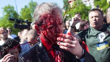  Russian Ambassador Doused With Red Paint During War Protest In Poland