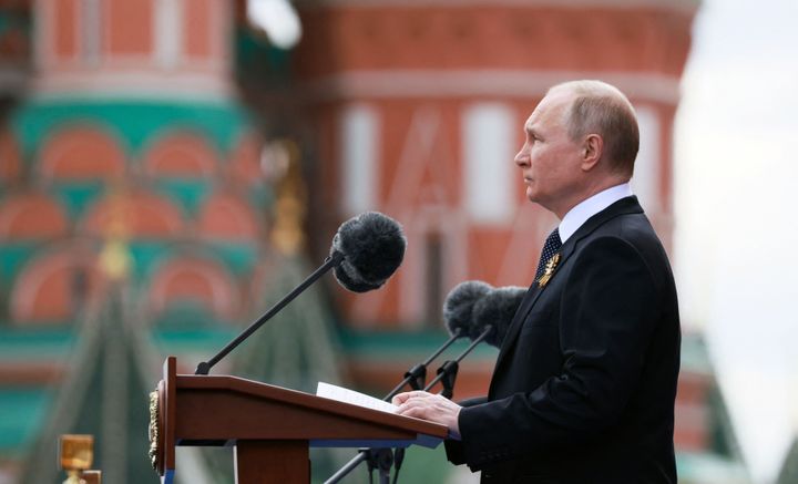 Russian President Vladimir Putin gives a speech during the Victory Day military parade at Red Square in central Moscow, on May 9, 2022.