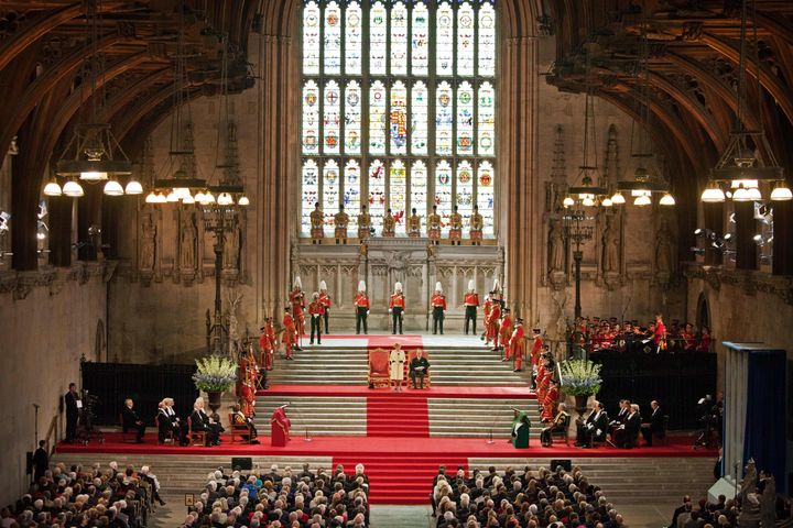 Queen Elizabeth II delivers a speech to mark her Diamond Jubilee at Westminster Hall 2012.