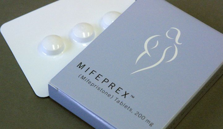 A box of Mifeprix, a common abortion medication brand. 