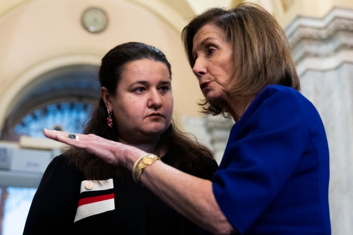 Oksana Markarova (left), Ukraine’s ambassador to the U.S., expressed gratitude for the support they’ve received. “As Putin desperately accelerates his campaign of horror and brutality in Ukraine, time is of the essence,” said House Speaker Nancy Pelosi (D-Calif.), right.