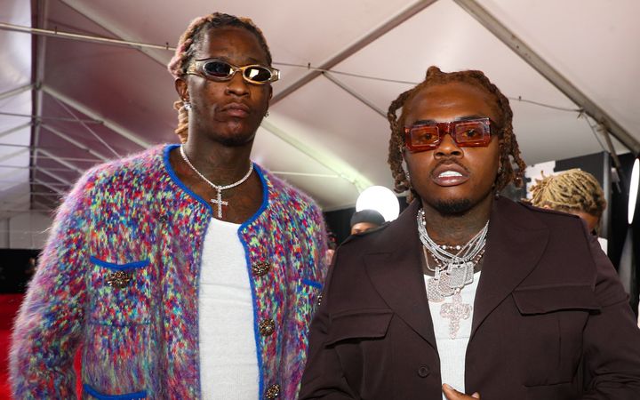 Rappers Young Thug and Gunna attend the 2021 BET Hip Hop Awards on Oct. 1, 2021, in Atlanta, Georgia.