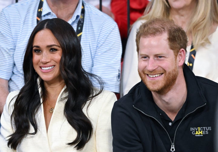 The Duke and Duchess of Sussex attend the sitting volleyball event during the Invictus Games at Zuiderpark on April 17 in The Hague, Netherlands. 