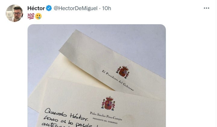 La carta de Pedro Sánchez a Héctor de Miguel.