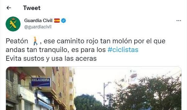 El tuit de la Guardia Civil con el que se ha formado la polémica.