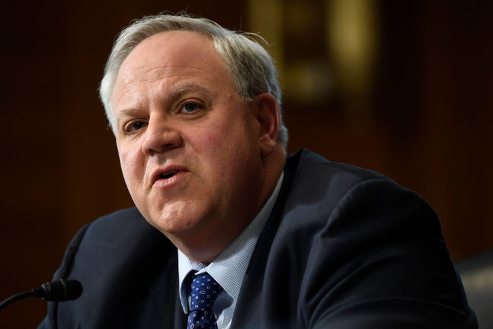 In this March 10, 2020, file photo Interior Secretary David Bernhardt testifies before the Senate Energy and Natural Resources Committee on the FY'21 budget in Washington. 