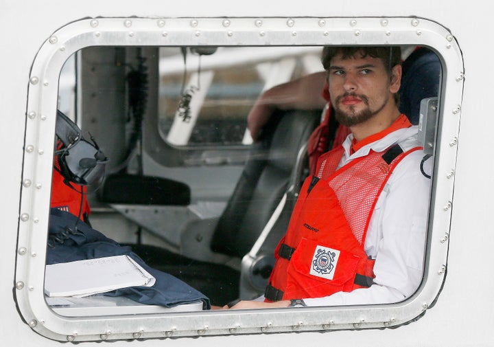 Carman is seen following his rescue in 2016. The then-22-year-old said his boat sank while he and his mother were fishing off the coast of Rhode Island. She did not survive.