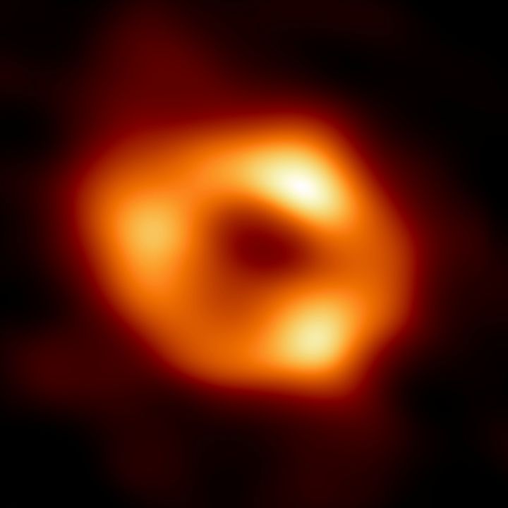 This image released by the Event Horizon Telescope Collaboration, on May 12, 2022, shows a black hole at the center of our Milky Way galaxy. The Milky Way black hole is called Sagittarius A*, near the border of Sagittarius and Scorpius constellations. It is 4 million times more massive than our sun. The image was made by eight synchronized radio telescopes around the world. 