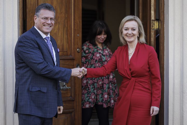 Liz Truss and Maros Sefcovic in London earlier this year