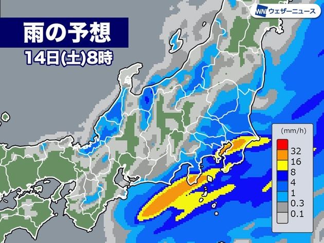 雨の予想　14日(土)8時