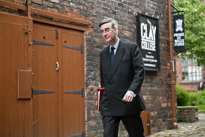 Jacob Rees-Mogg arrives for a regional cabinet meeting at Middleport Pottery in Stoke on Trent. 