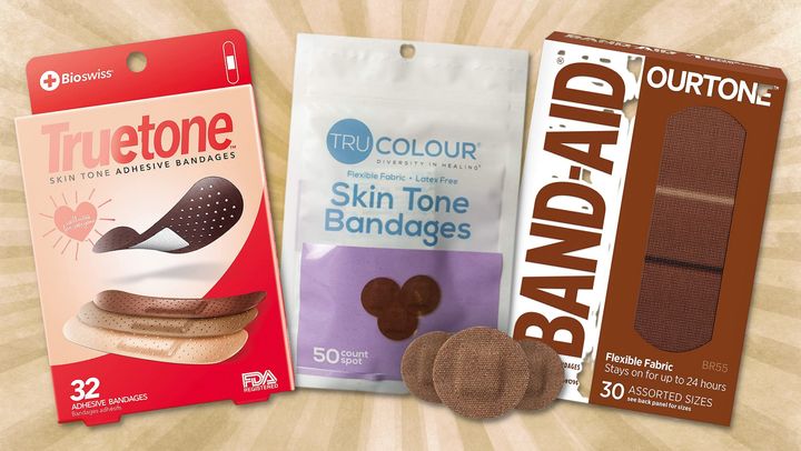 BioSwiss Truetone bandages, Tru Color skin tone bandages and Band-Aid Ourtone bandages