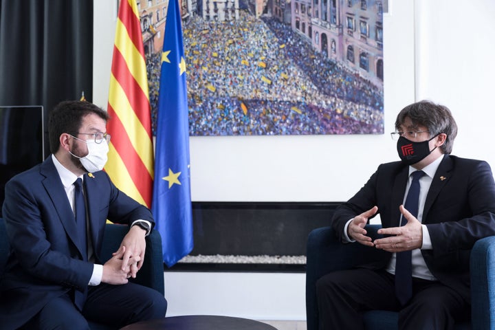 Reunión del presidente de la Generalitat, Pere Aragonès, con el expresidente Carles Puigdemont.