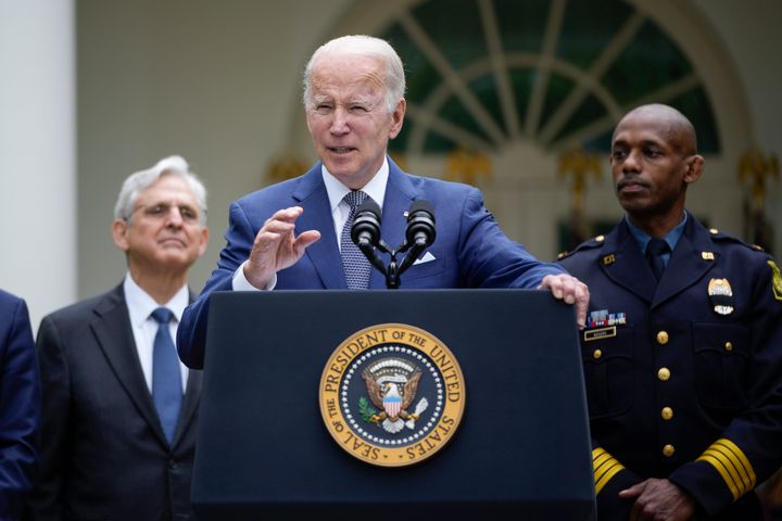 US President Joe Biden speaks in the Rose Garden of the White House on May 13 in Washington, DC