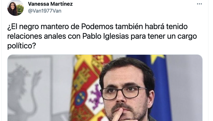 Tuit de una seguidora del partido de ultraderecha Vox contra el ministro Alberto Garzón.