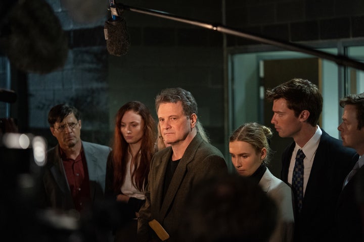 Tim Guinee, Sophie Turner, Colin Firth, Olivia DeJonge and Patrick Schwarzenegger in HBO Max's "The Staircase."