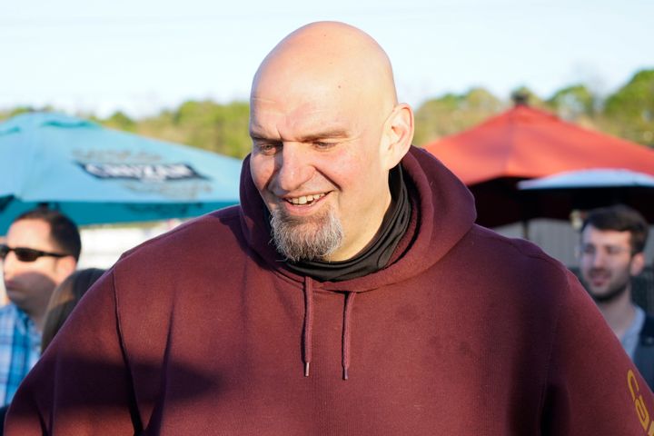 Pennsylvania Lt. Governor John Fetterman (D) campaigns in Greensburg, Pa., on May 10. He has distanced himself from some of his past progressive views and relationships.
