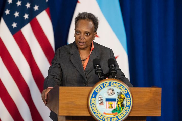 Mayor Lori Lightfoot speaks during a news conference at City Hall, on May 9, 2022, in Chicago.