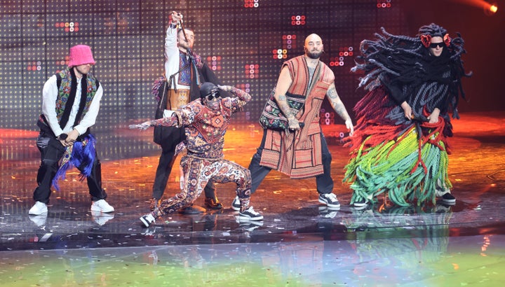 Kalush Orchestra from Ukraine sings their song "Stefania" again after winning the Eurovision Song Contest on May 15, 2022.