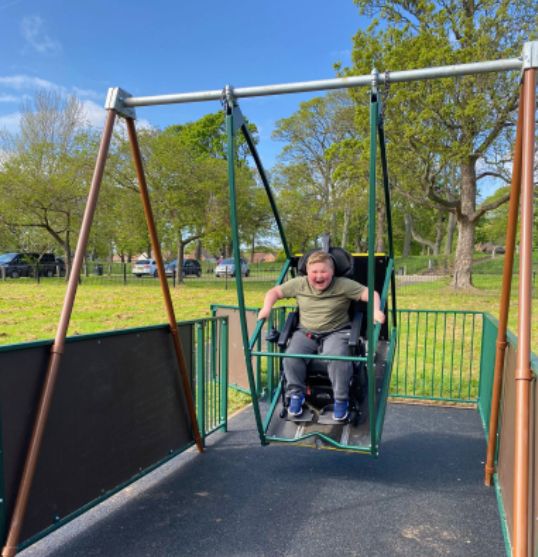 Will Calvert, nine, trying out the new swing in Sunderland.