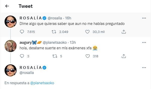 El intercambio de tuits de Rosalía con la usuaria.