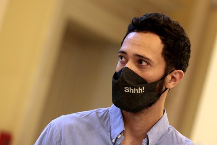 Spanish rapper Jose Miguel Arenas Beltran, also known as Valtonyc, waits for his court appointment at the courthouse in Ghent, Belgium, on Sept. 15, 2020.