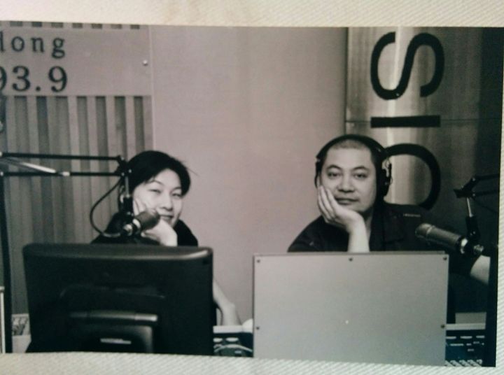 The author (left) on a “random radio broadcasting day with my radio partner Fat Pang (who’s a household name today in Guangzhou)” in 1998. “I was mostly a sidekick in this talk show. I was good at laughing at anything and everything Fat Pang said and I got paid for it,” she says.