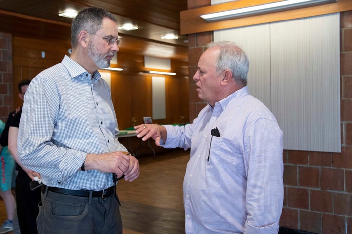 Steve Irwin, left, campaigns with retiring Rep. Mike Doyle (D-Pa.), whom Irwin is seeking to succeed. Irwin is also backed by deep-pocketed pro-Israel groups.