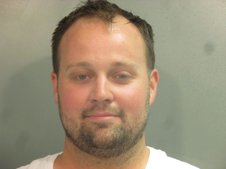 In this image provided by the Washington County Sheriff’s Office, Josh Duggar poses for a booking photo after his arrest April 29, 2021, in Fayetteville, Arkansas.