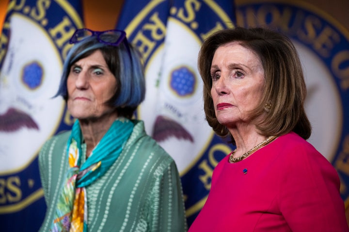 House Speaker Nancy Pelosi (D-Calif.) and Rep. Rosa DeLauro (D-Conn.) conduct a news conference on Tuesday about legislation to address the baby formula shortage.