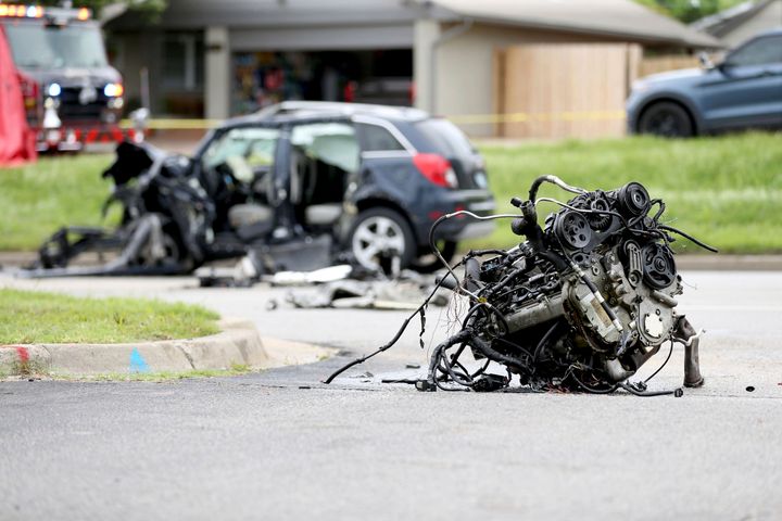 FILE - The scene of a fatality car crash, June 2, 2021, in Tulsa, Okla. Nearly 43,000 people were killed on U.S. roads last year, the highest number in 16 years as Americans returned to the highways after the pandemic forced many to stay at home. The 10.5% jump over 2020 numbers was the largest percentage increase since the National Highway Traffic Safety Administration began its fatality data collection system in 1975. (Tanner Laws/Tulsa World via AP, File)