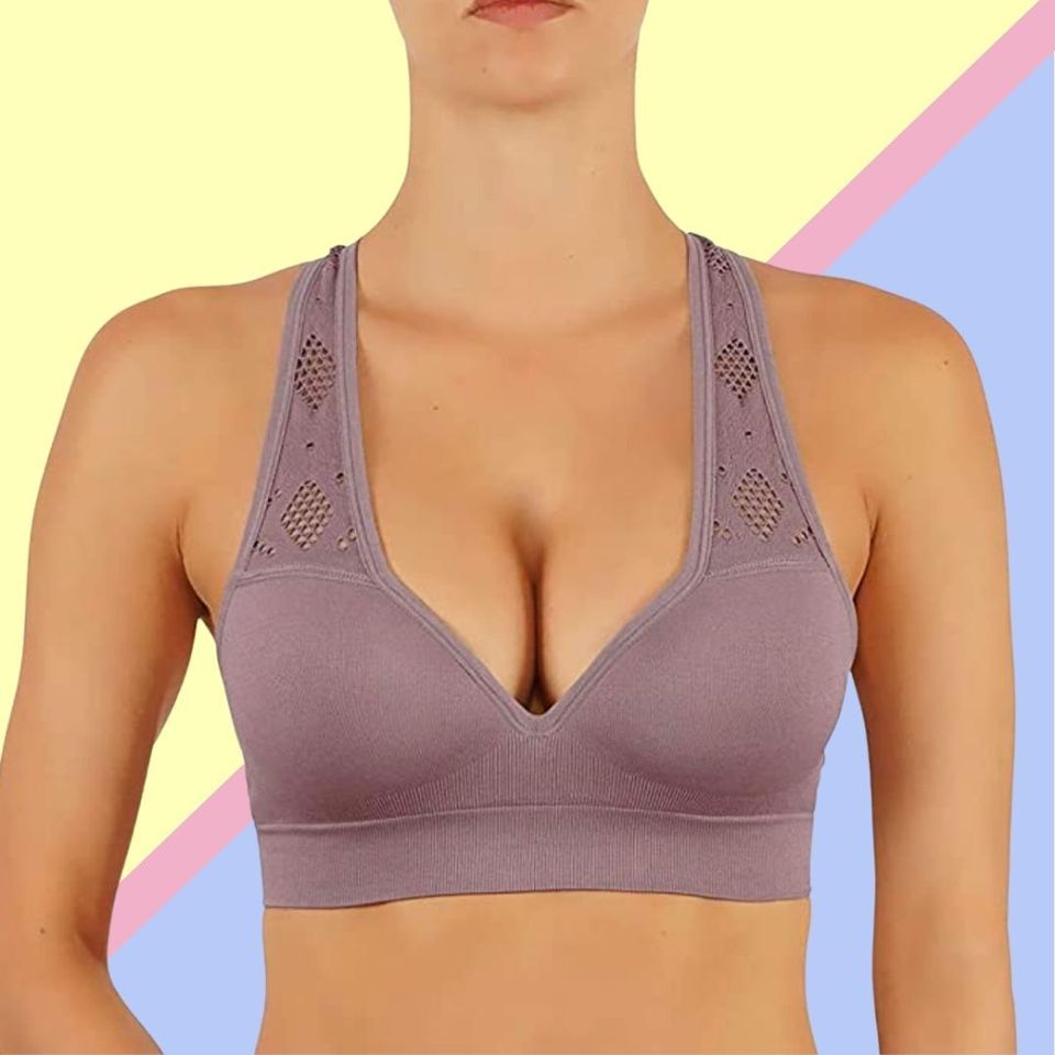 HIBRO Sports Bra with Non Removable Pads Womens Comfort Lightly Lined  Seamless Wireless Triangle Bralette Bra 
