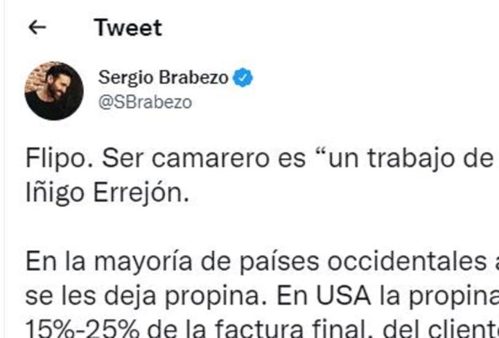 El polémico tuit de Sergio Brabezo.