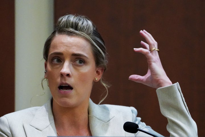 Whitney Henriquez, sister of Amber Heard, testifies on the stand during Johnny Depp's defamation trial at the Fairfax County Circuit Courthouse in Virginia.