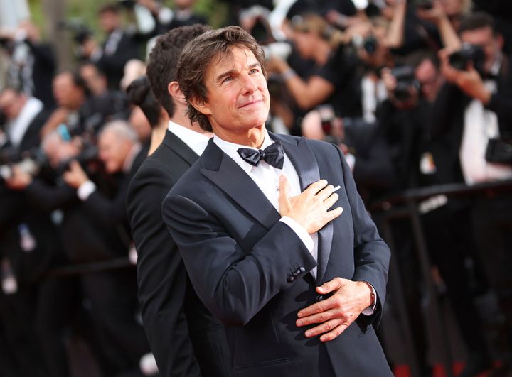 Tom Cruise poses for photographers upon arrival at the premiere of the film 'Top Gun: Maverick' at the 75th international film festival, Cannes, southern France, Wednesday, May 18, 2022.