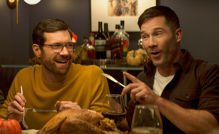 Billy Eichner (left) and Luke MacFarlane star in "Bros," due out Sept. 30.