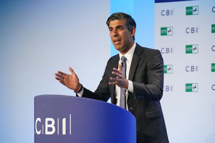 Chancellor Rishi Sunak speaking at the CBI annual dinner at the Brewery in London.