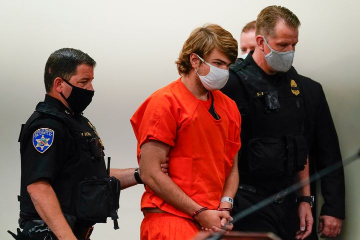 Payton Gendron is led into the courtroom for a hearing at Erie County Court, in Buffalo, N.Y., Thursday, May 19, 2022. (AP Photo/Matt Rourke)