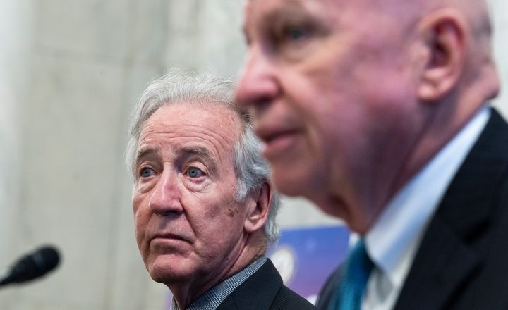Rep. Richard Neal (D-Mass.), left, chairman of the Ways and Means Committee, and ranking member Rep. Kevin Brady (R-Texas) attend the conference committee on H.R. 4521, bipartisan innovation and competition legislation, on May 12. The committee is tasked with reconciling the differences between the Senate's U.S. Innovation and Competition Act and the House's America COMPETES Act.
