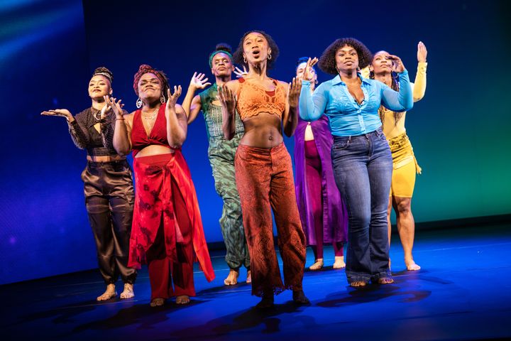Left to right: Kuumba, Miller, Okpokwasili, Granderson, Wailes, Sargeant and Woods in "For Colored Girls."
