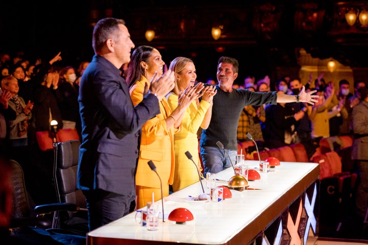 The BGT judges (L-R) David Walliams, Alesha Dixon, Amanda Holden and Simon Cowell