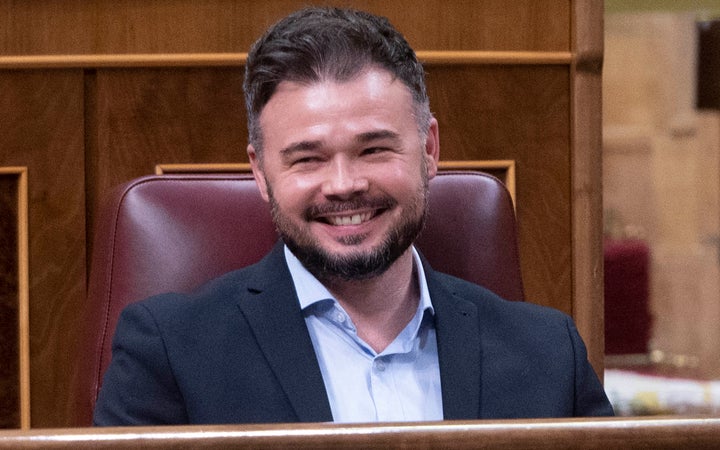 Gabriel Rufián, el pasado 27 de abril, sonriendo desde su escaño.