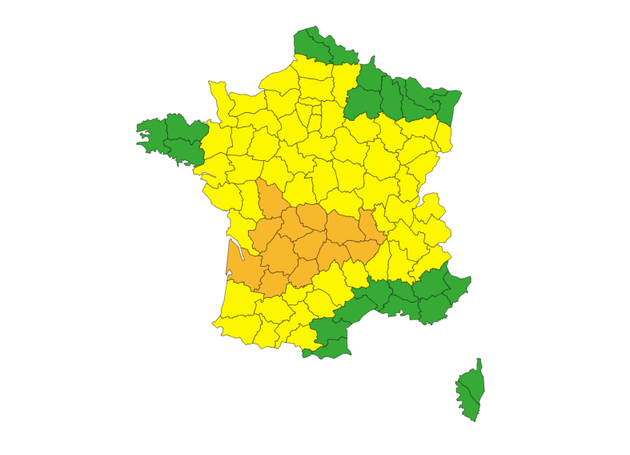 Des orages parfois forts concerneront cet après-midi et ce soir les régions allant de la Nouvelle-Aquitaine au Massif central.