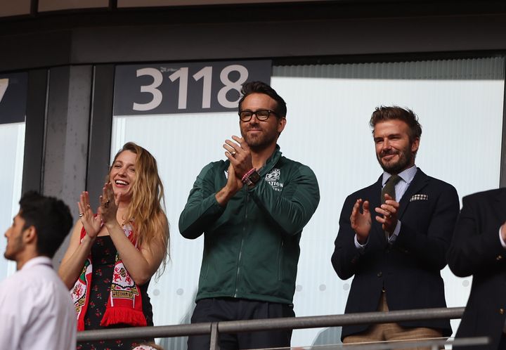 Blake Lively , Ryan Reynolds and David Beckham were in the stands to watch the Buildbase FA Trophy Final between Bromley and Wrexham at Wembley Stadium.